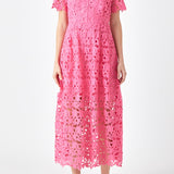 All Over Lace Short Sleeves Midi Dress