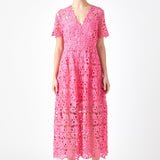 All Over Lace Short Sleeves Midi Dress