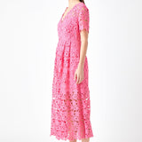 All Over Lace Short Sleeves Midi Dress