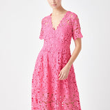 All Over Lace Short Sleeves Midi Dress