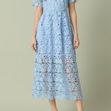 All Over Lace Short Sleeves Midi Dress
