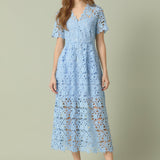All Over Lace Short Sleeves Midi Dress