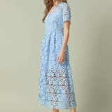 All Over Lace Short Sleeves Midi Dress