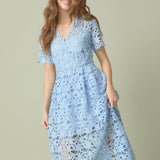 All Over Lace Short Sleeves Midi Dress