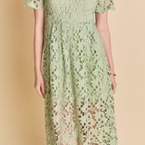 All Over Lace Short Sleeves Midi Dress