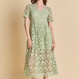 All Over Lace Short Sleeves Midi Dress