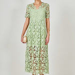 Endless Rose - All Over Lace Short Sleeves Midi Dress SAGE / S Endless Rose - All Over Lace Short Sleeves Midi Dress SAGE / S