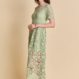 All Over Lace Short Sleeves Midi Dress