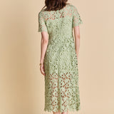 All Over Lace Short Sleeves Midi Dress