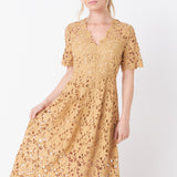 All Over Lace Short Sleeves Midi Dress