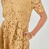 All Over Lace Short Sleeves Midi Dress