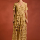 All Over Lace Short Sleeves Midi Dress