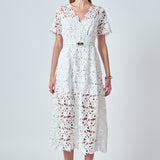 All Over Lace Short Sleeves Midi Dress