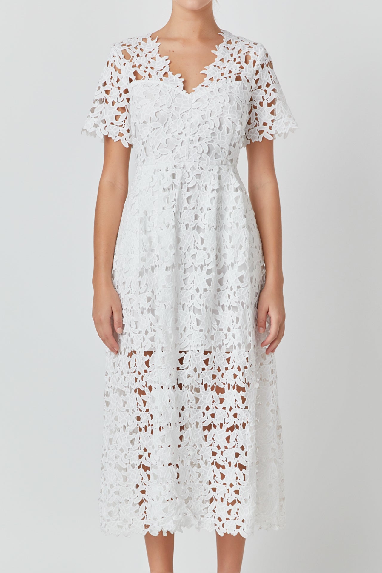 Endless Rose - All Over Lace Short Sleeves Midi Dress - Dresses in Women's Clothing available at endlessrose.com
