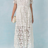 All Over Lace Short Sleeves Midi Dress