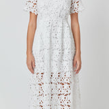 All Over Lace Short Sleeves Midi Dress