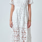 All Over Lace Short Sleeves Midi Dress