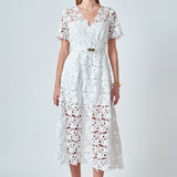 All Over Lace Short Sleeves Midi Dress