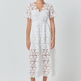 All Over Lace Short Sleeves Midi Dress