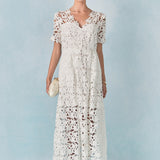 All Over Lace Short Sleeves Midi Dress