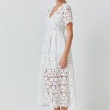 All Over Lace Short Sleeves Midi Dress