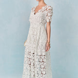 All Over Lace Short Sleeves Midi Dress