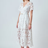 All Over Lace Short Sleeves Midi Dress