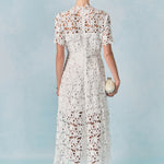 Endless Rose - All Over Lace Short Sleeves Midi Dress White / XS Endless Rose - All Over Lace Short Sleeves Midi Dress White / XS