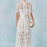 All Over Lace Short Sleeves Midi Dress