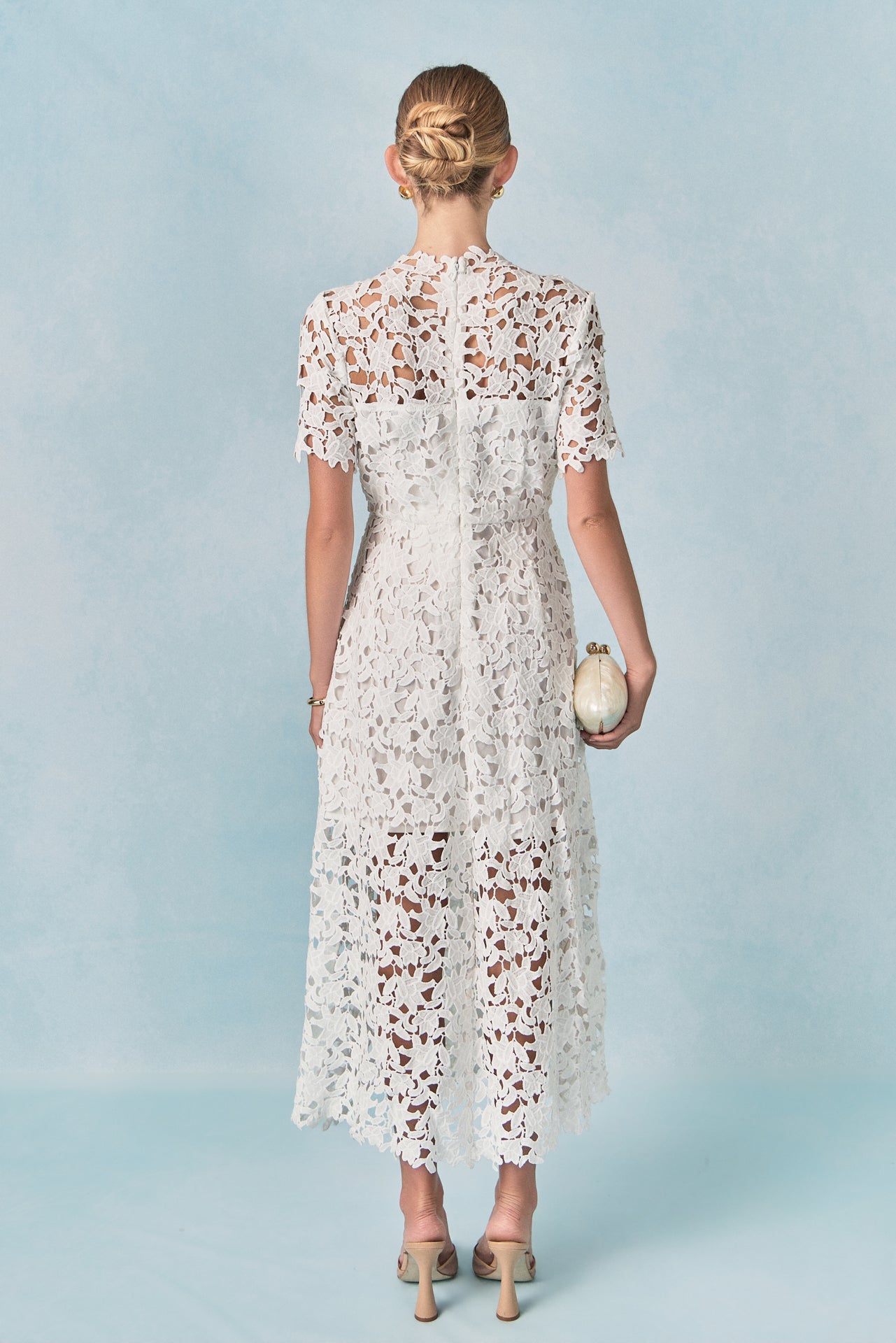 Endless Rose - All Over Lace Short Sleeves Midi Dress White / XS Endless Rose - All Over Lace Short Sleeves Midi Dress White / XS