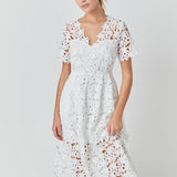 All Over Lace Short Sleeves Midi Dress