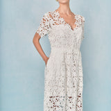 All Over Lace Short Sleeves Midi Dress