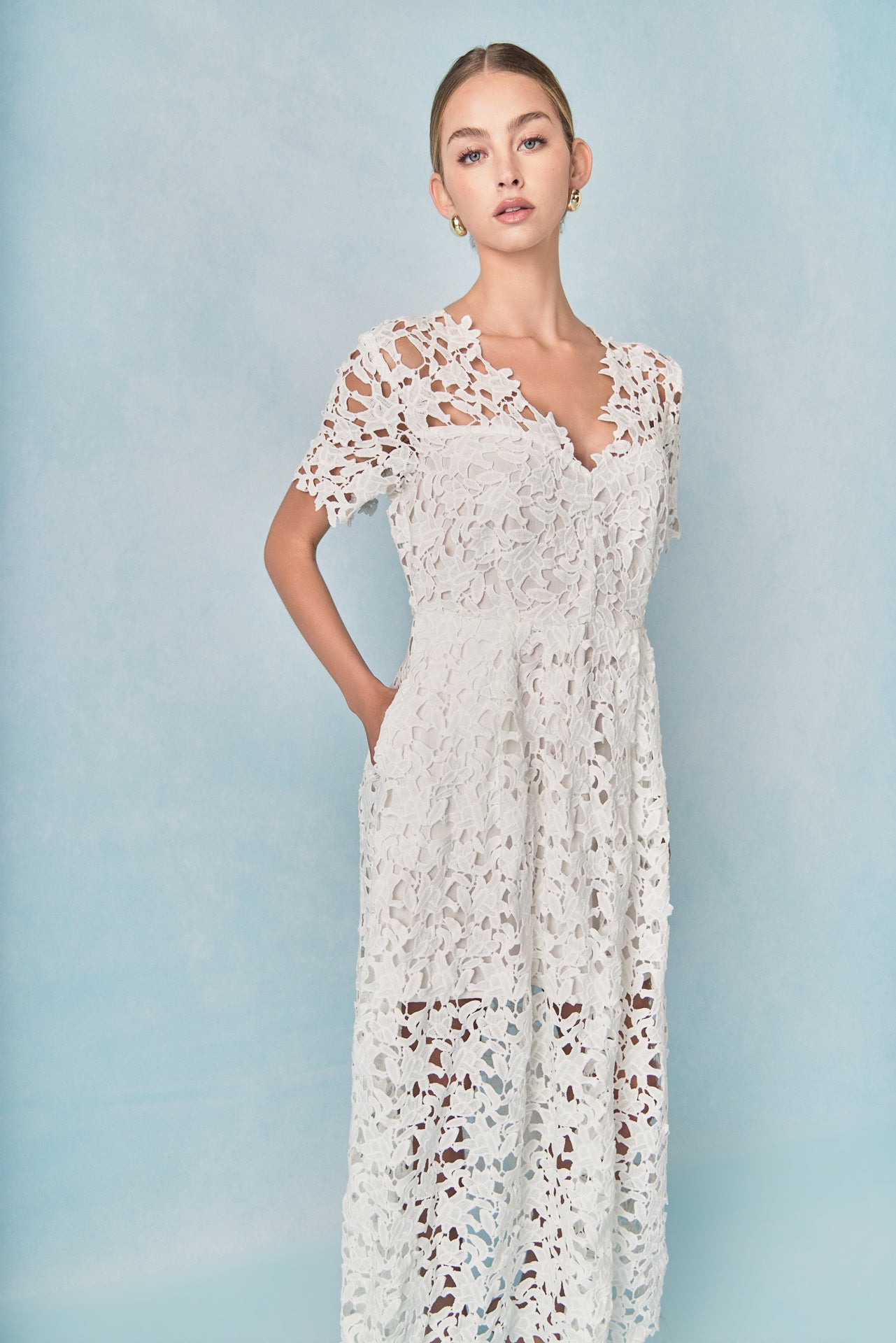 All Over Lace Short Sleeves Midi Dress Endless Rose All Over Lace Short Sleeves Midi Dress Endless Rose