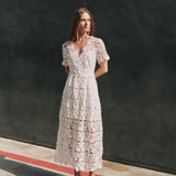 All Over Lace Short Sleeves Midi Dress