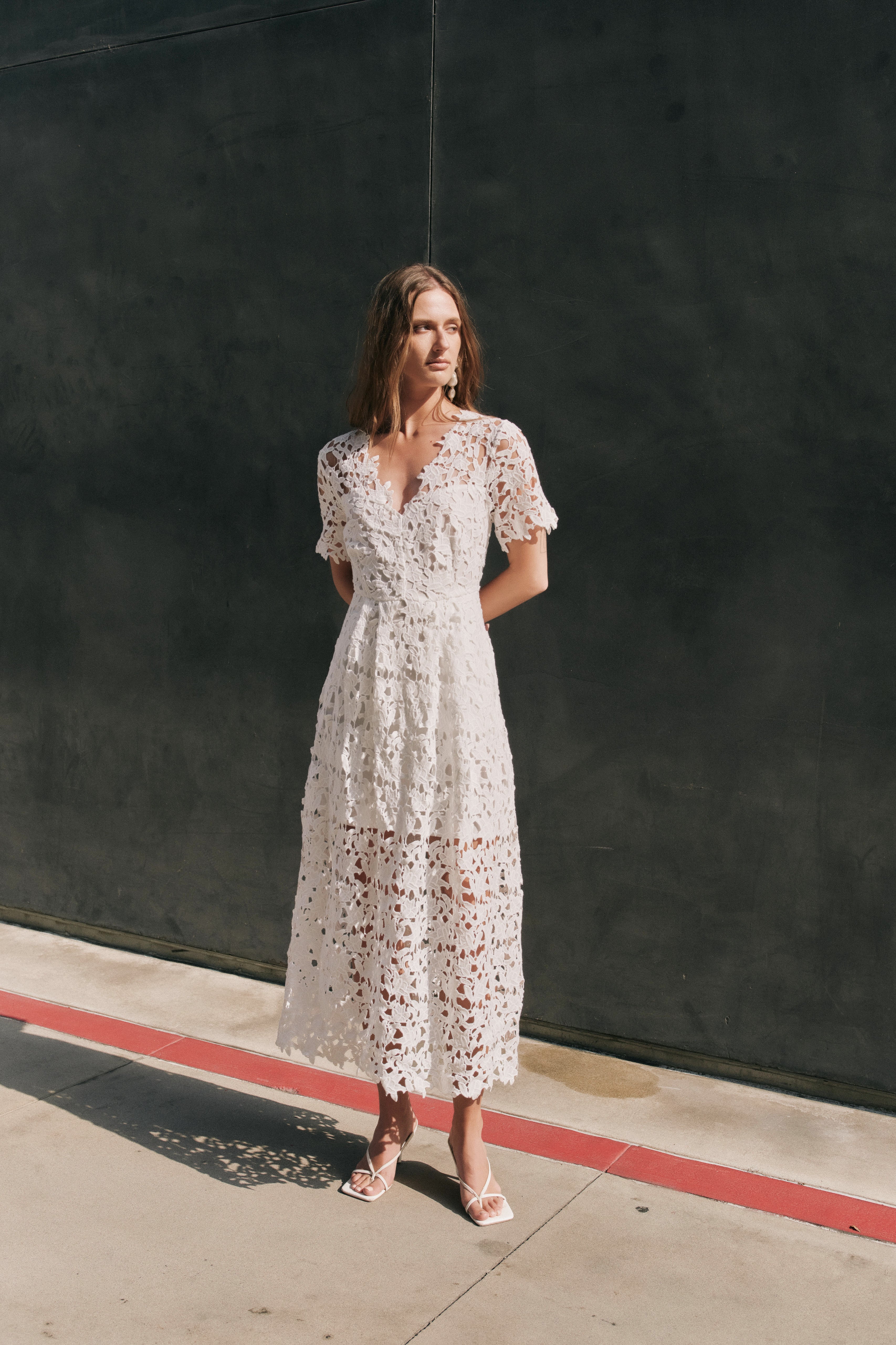 All Over Lace Short Sleeves Midi Dress