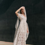 All Over Lace Short Sleeves Midi Dress