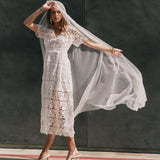 All Over Lace Short Sleeves Midi Dress