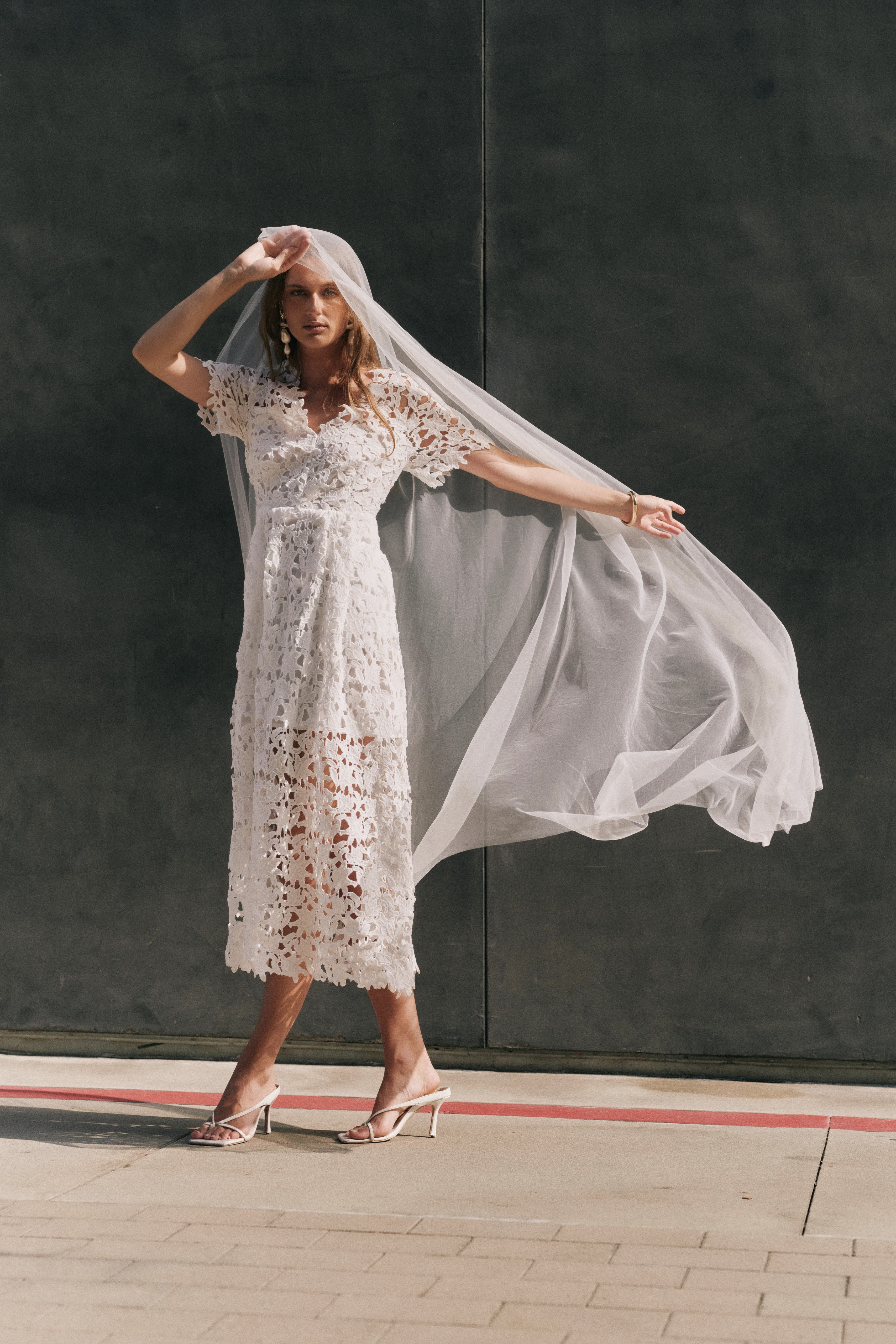 All Over Lace Short Sleeves Midi Dress