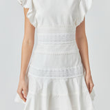 Lace Trimmed Ruffle Sleeve Dress with Cutout