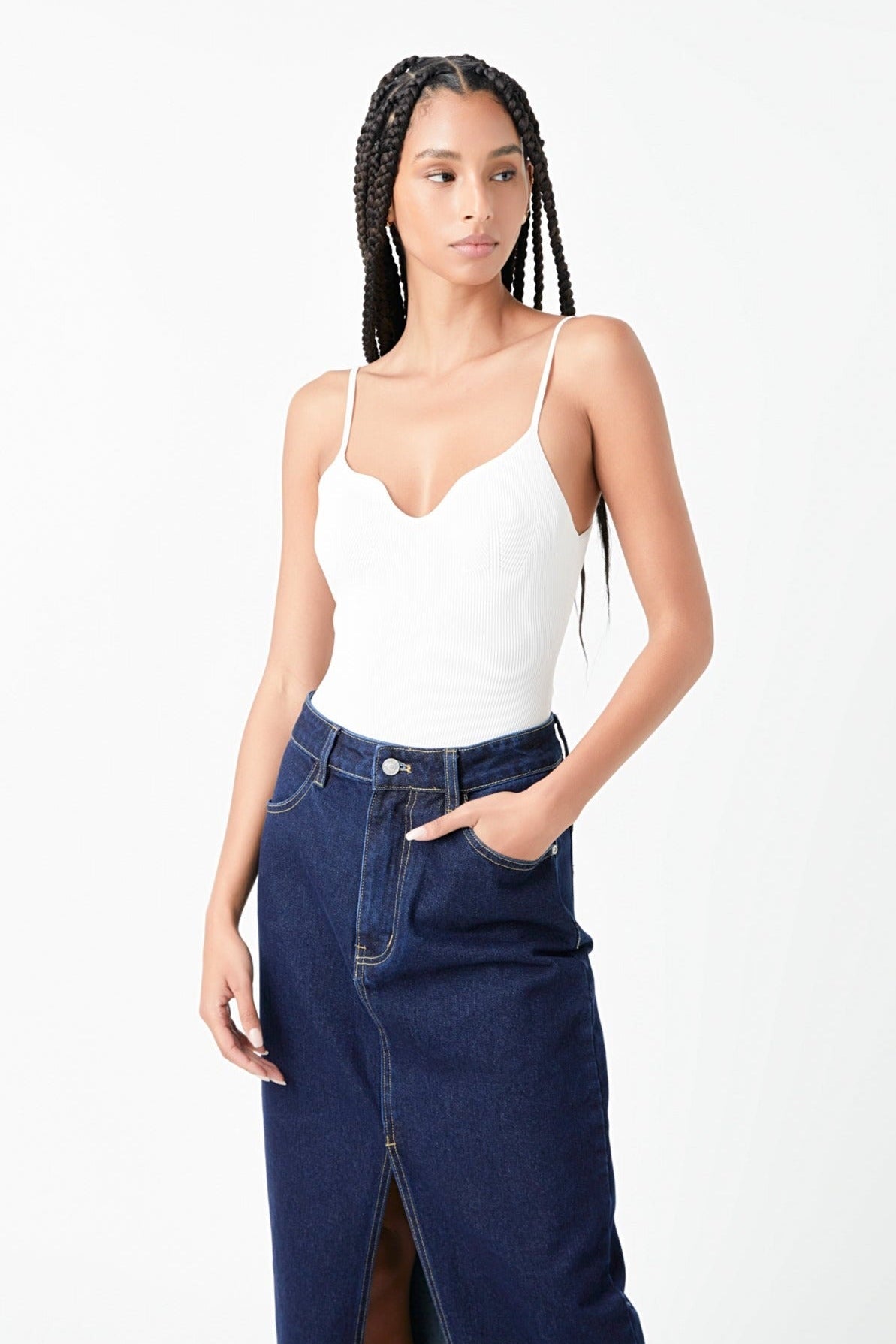 Sweetheart Neckline Knit Bodysuit