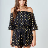 Foil Print Off-Shoulder Romper