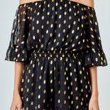 Foil Print Off-Shoulder Romper