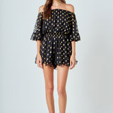 Foil Print Off-Shoulder Romper