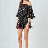 Foil Print Off-Shoulder Romper