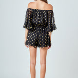 Foil Print Off-Shoulder Romper
