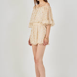 Foil Print Off-Shoulder Romper