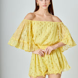 Foil Print Off-Shoulder Romper