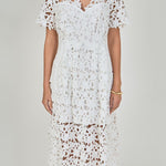 Endless Rose - All Over Lace Short Sleeves Midi Dress White / XS Endless Rose - All Over Lace Short Sleeves Midi Dress White / XS