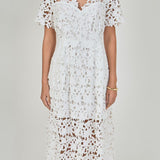 All Over Lace Short Sleeves Midi Dress