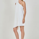 Shoulder Pintucked Asymmetrical Mini Dress